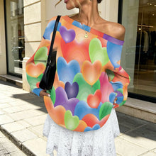 Cargar imagen en el visor de la galería, Off-shoulder Hoodie Color Heart Pattern
