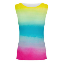 Cargar imagen en el visor de la galería, Sexy Mesh Sleeveless T-shirt Yellow &amp; Blue &amp; Pink Watercolor

