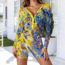 Cargar imagen en el visor de la galería, Long-sleeved Bodysuit Shorts Colorful Splash Ink
