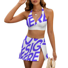 Cargar imagen en el visor de la galería, Conjunto de traje de baño de dos piezas para mujer con minifalda con abertura 308977 Personalizado con impresión completa con Foto Logo Patrón Texto
