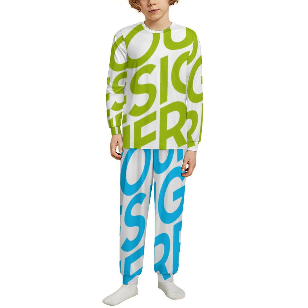 Conjunto de pijama de manga larga con cuello redondo para niños LM126 personalizado con patrón foto texto (impresión de imagen única)