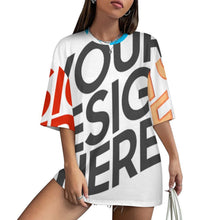Cargar imagen en el visor de la galería, Camiseta holgada de algodón puro S28T con hombros caídos y mangas midi personalizado con patrón foto texto
