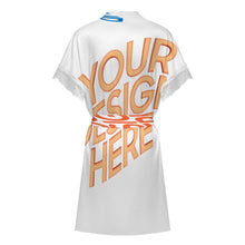 Cargar imagen en el visor de la galería, Bata de baño Pijama con cinturón y mangas cortas con ribete de encaje para mujer SDS2517 personalizado con patrón foto texto (impresión de imágenes múltiples)
