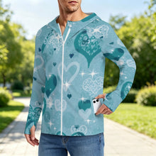 Cargar imagen en el visor de la galería, Sunscreen Hooded Long Sleeved Jacket Blue Heart
