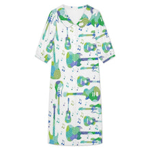 Cargar imagen en el visor de la galería, Collar Shirt Long Skirt Guitar, Music, Notes, Green
