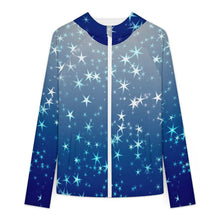 Cargar imagen en el visor de la galería, Sunscreen Hooded Long Sleeved Jacket Stars, Blue, Gradients
