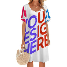 Cargar imagen en el visor de la galería, Vestido de mujer de manga corta con botones LM501 personalizado con patrón foto texto (impresión de imágenes múltiples)

