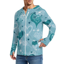 Cargar imagen en el visor de la galería, Sunscreen Hooded Long Sleeved Jacket Blue Heart
