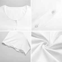 Cargar imagen en el visor de la galería, Vestido de mujer de manga corta con botones y cuello redondo LM501 personalizado con patrón foto texto (impresión de imagen única)
