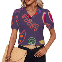 Cargar imagen en el visor de la galería, Camiseta de mujer con cuello en V y mangas abullonadas personalizada
