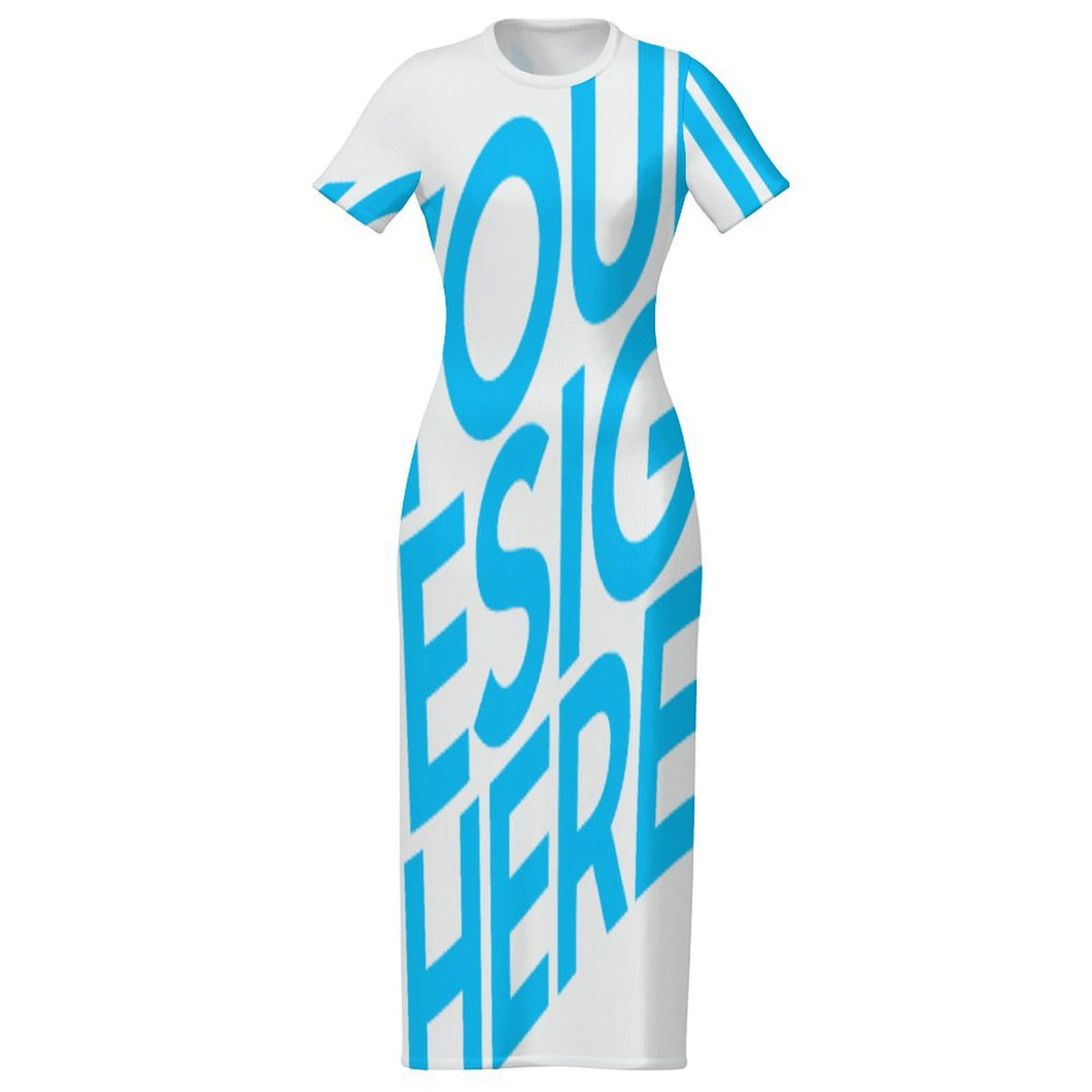 Vestido midi ajustado de manga corta MXLD151 para mujer RRDCQ personalizado con patrón foto texto (impresión de imagen única)