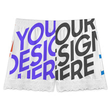 Cargar imagen en el visor de la galería, Pantalones de pijama cortos con ribete de encaje para mujer SDS2516 personalizados con patrón foto texto (impresión de imágenes múltiples)
