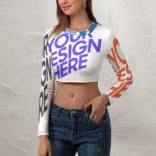 Cargar imagen en el visor de la galería, Crop Top corto de manga larga para mujer NZ108 personalizado con foto patrón texto (impresión de imágenes múltiples)
