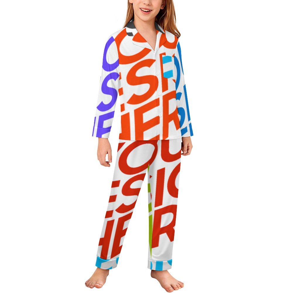 Pijama infantil de manga larga SDS059 Conjunto de ropa de dormir de 2 piezas personalizado con patrón foto texto (impresión de imágenes múltiples)