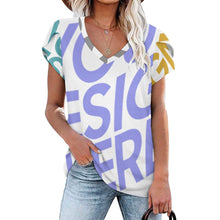 Cargar imagen en el visor de la galería, Camiseta manga corta cuello en V de moda para mujer AHT Personalizada con Impresión Completa de múltiples imágenes con Foto Logo Patrón Texto
