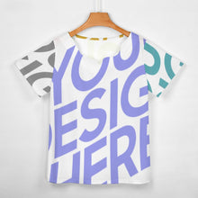 Cargar imagen en el visor de la galería, Camiseta manga corta escote ancho irregular de moda para mujer BBT Personalizada con Impresión Completa de múltiples imágenes con Foto Logo Patrón Texto
