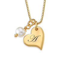 Cargar imagen en el visor de la galería, Collar de Plata 925 / Cobre con Colgante Grabado de Corazón y Perla para Mujer X0094 Personalizado con Texto Nombre
