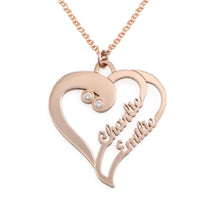 Cargar imagen en el visor de la galería, Collar Personalizado de doble circonitas cúbicas corazón X0019 con texto nombre para mujer hombre Longitud Ajustable en plata de ley 925 chapado de oro rosa de 18K

