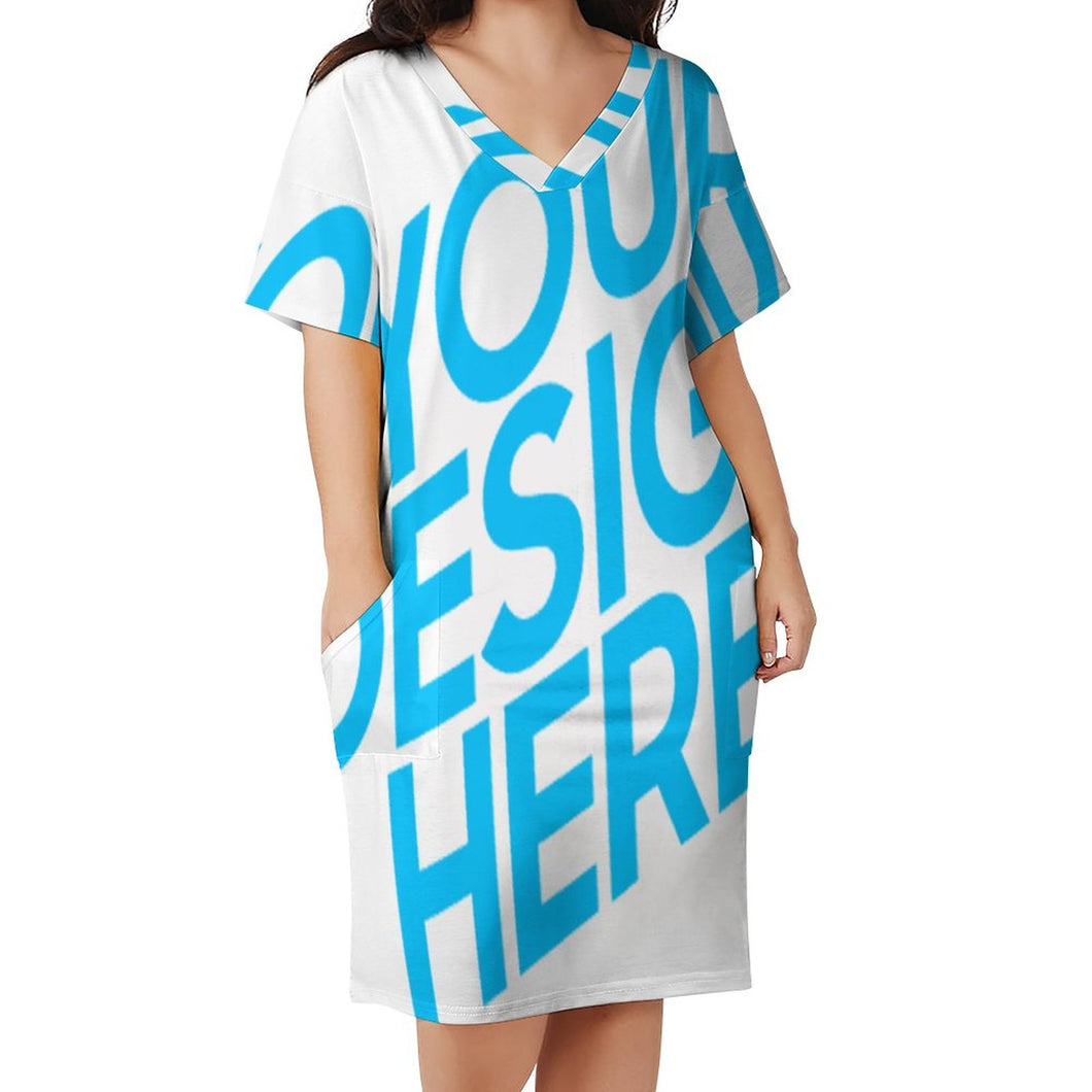 Vestido suelto con cuello en V bolsillo de moda para mujer LQ Personalizada con Impresión Completa de una imagen con Foto Logo Patrón Texto