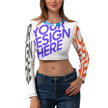 Cargar imagen en el visor de la galería, Crop Top corto de manga larga para mujer NZ108 personalizado con foto patrón texto (impresión de imágenes múltiples)
