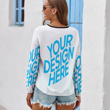 Cargar imagen en el visor de la galería, Blusa Camiseta de Manga Larga con Lazo de Moda para Mujer NZ104 Personalizada con Impresión Completa de una imagen con Foto Logo Patrón Texto
