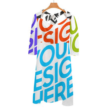 Cargar imagen en el visor de la galería, Vestido estampado cuello en V lazo espalda manga 3/4 para mujer B272 Personalizado con Impresión Completa de múltiples imágenes con Foto Logo Patrón Texto

