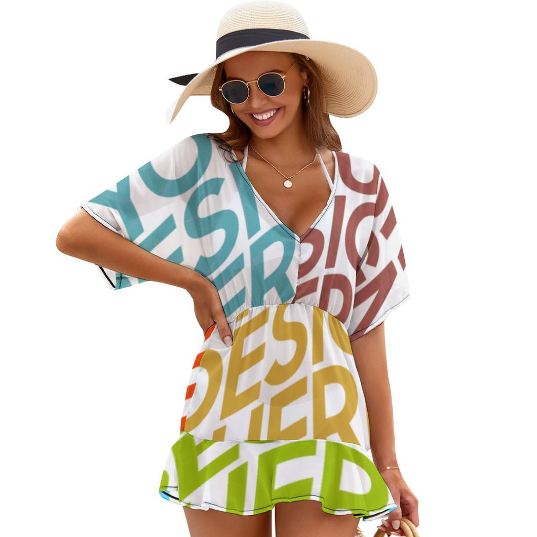 Cubierta de Una Pieza de Playa Vestido con Volantes para Mujer NZ031 Personalizada con Impresión Completa de múltiples imágenes con Foto Logo Patrón Texto