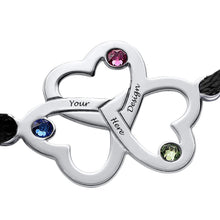 Cargar imagen en el visor de la galería, Pulsera de Tres Corazones Entrelazados con Circonitas Cúbicas de Plata 925 / Cobre para Mujer Hombre S0038 Grabada Personalizada con Texto Nombre
