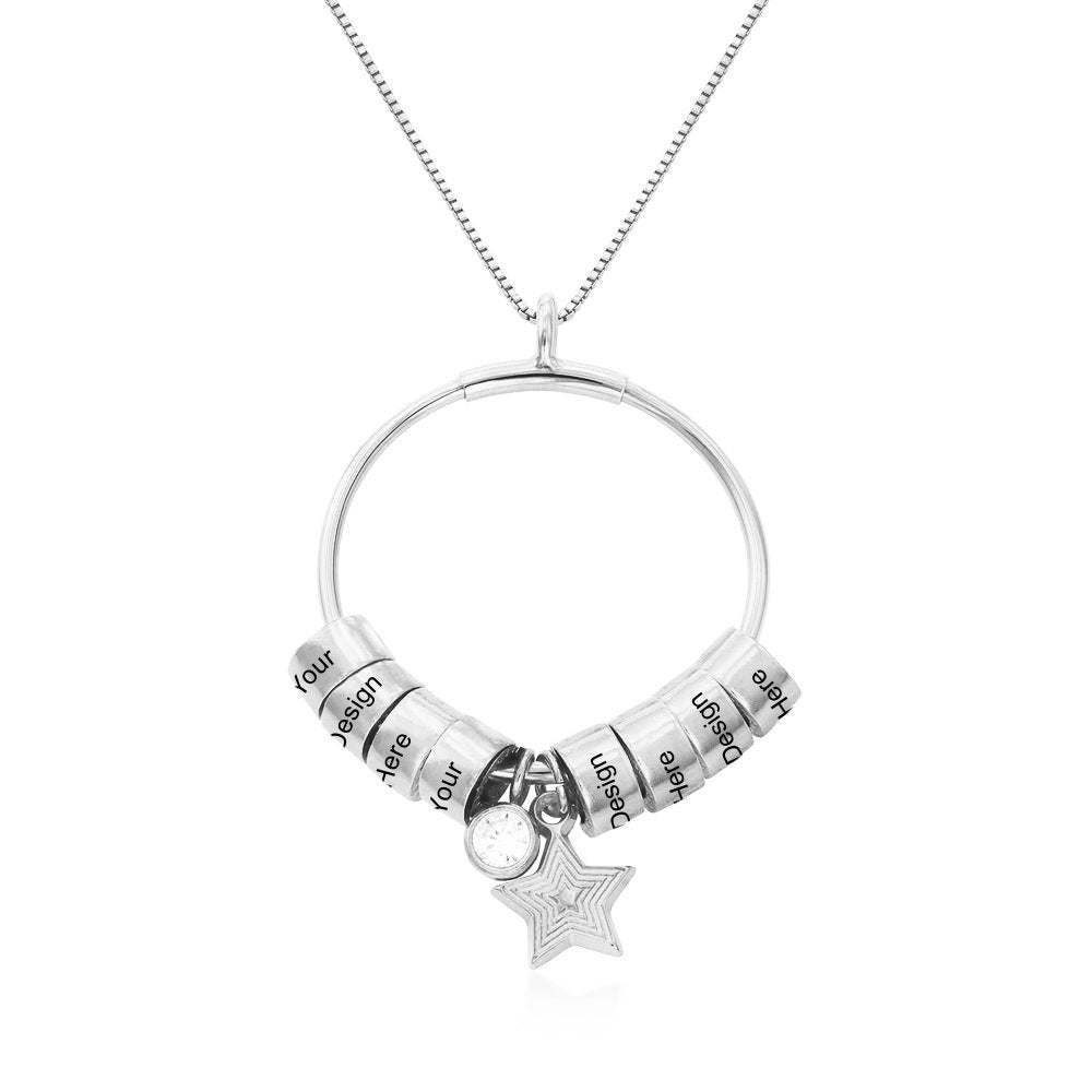 Collar de Anillo con Bolas Diamante Estrella X0022 Grabado Personalizado con Texto Nombre