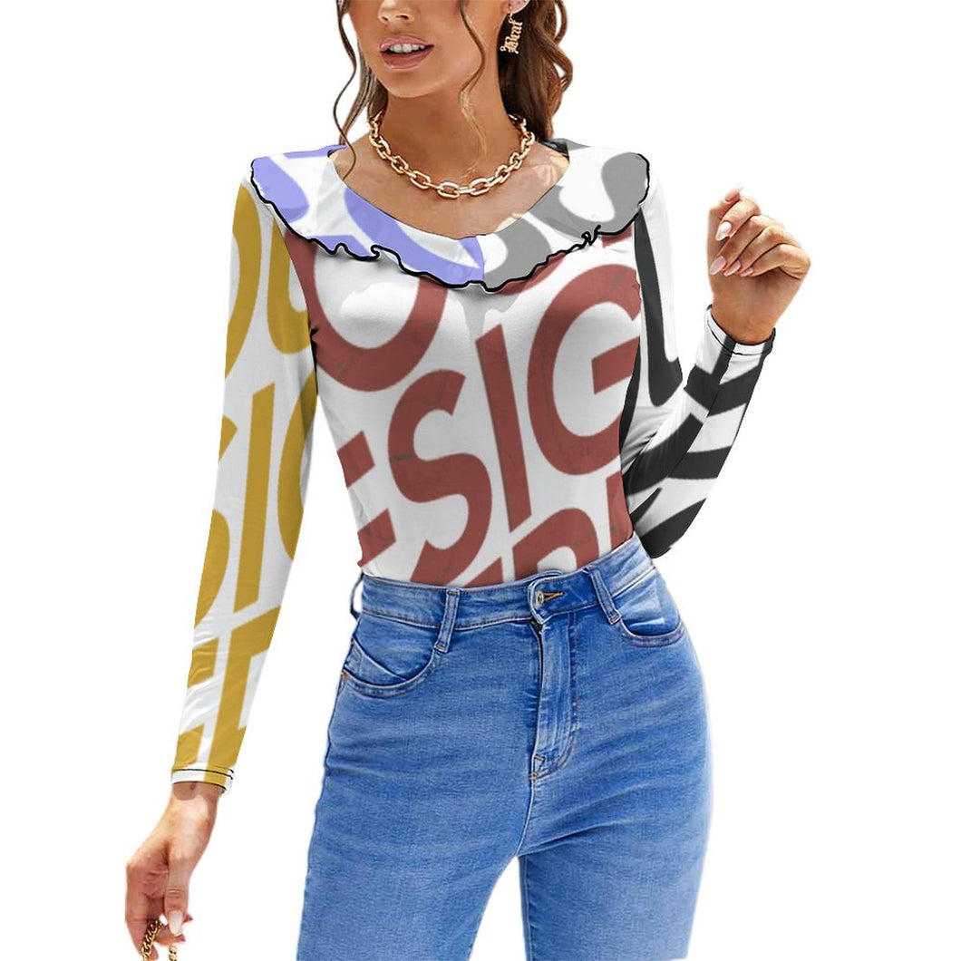 Camiseta ajustada Blusa con volantes Sexy para mujer NZ129 Personalizada con Impresión Completa de múltiples imágenes con Foto Logo Patrón Texto