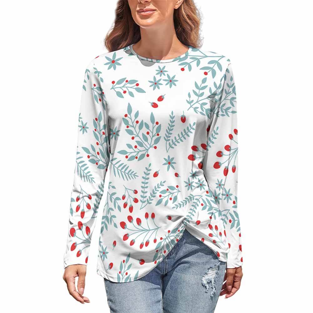 Camiseta túnica manga larga dobladillo irregular de moda para mujer HL Personalizada con Impresión Completa de una imagen con Foto Logo Patrón Texto