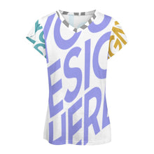Cargar imagen en el visor de la galería, Camiseta manga corta cuello en V de moda para mujer AHT Personalizada con Impresión Completa de múltiples imágenes con Foto Logo Patrón Texto
