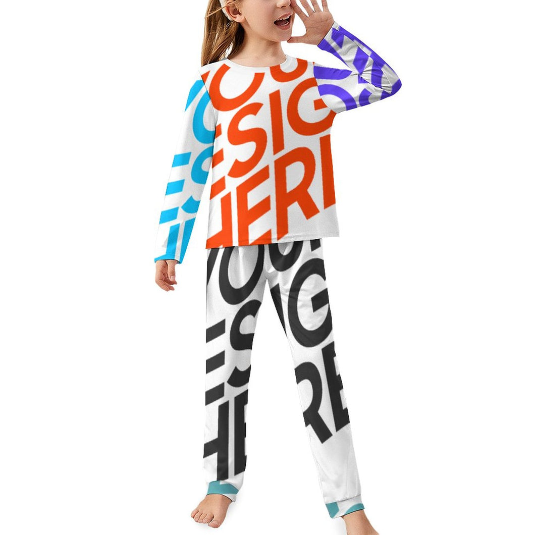 Pijama Traje largo cómodo casual con cuello redondo estamapdo para niñas JTZ Personalizado con Impresión Completa de múltiples imágenes con Foto Logo Patrón Texto