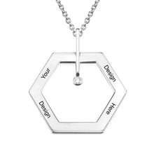 Cargar imagen en el visor de la galería, Collar hexagonal con Diamante en Plata de Ley 925 / Cobre X0014 Grabado Personalizado con Texto Nombre
