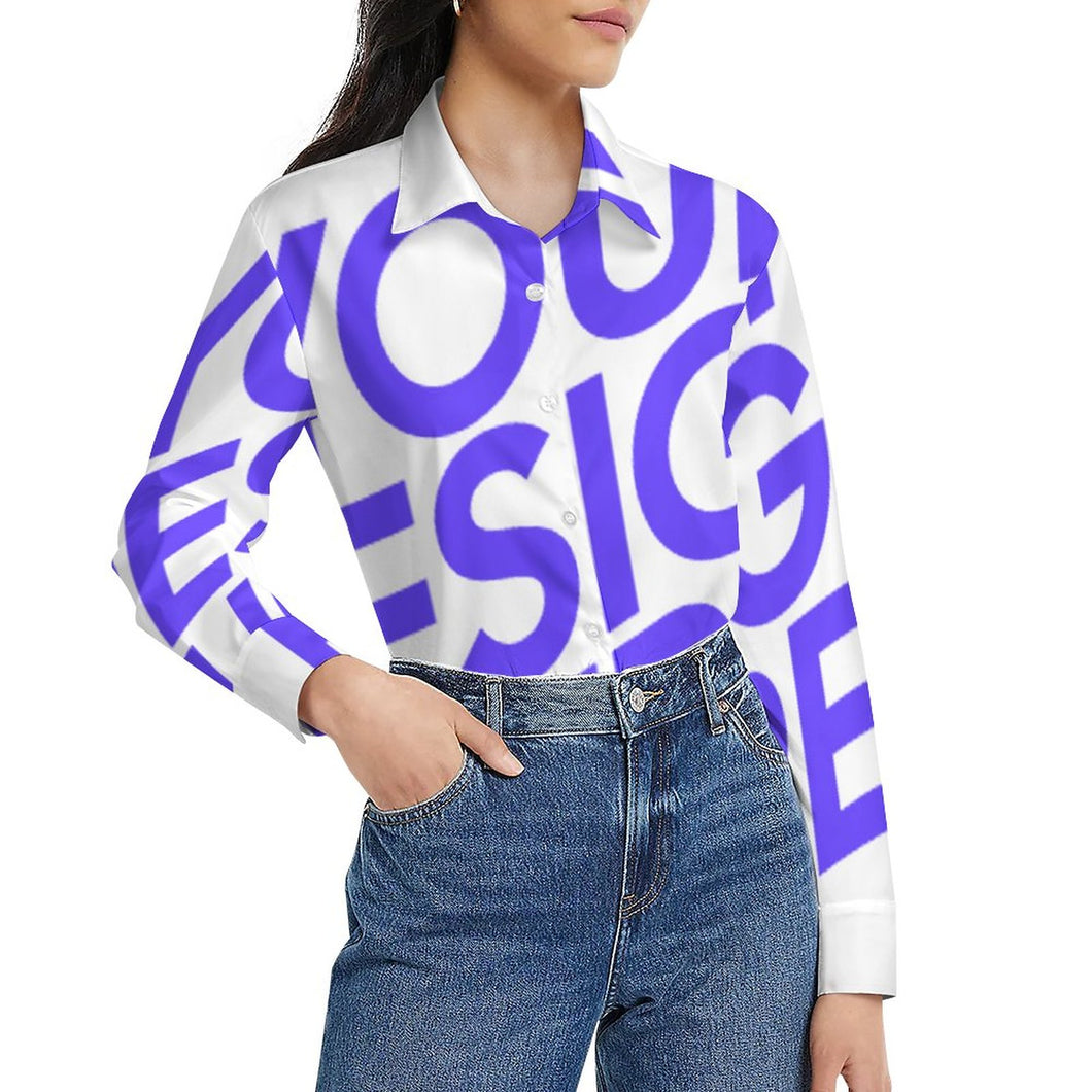 Camisa de mujer manga larga blusa estampada personalizado con patrón foto texto (impresión de imagen única)