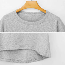 Cargar imagen en el visor de la galería, Camiseta Estampada de Punto Gris Cuello Redondo Manga Larga Dobladillo Irregular para Mujer BL Personalizada con Impresión Completa de Una Imagen con Foto Logo Patrón Texto
