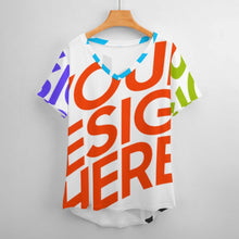 Cargar imagen en el visor de la galería, Camiseta de manga corta con cuello en V talla grande de moda para mujer NZ109 Personalizada con Impresión Completa de múltiples imágenes con Foto Logo Patrón Texto
