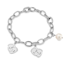 Cargar imagen en el visor de la galería, Pulsera con Piecitos de Bebé y Perla S0029 Personalizada Grabada con Texto Nombre de Plata 925 / Cobre Chapado en Oro / Oro Rosa
