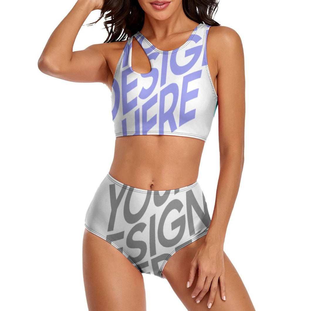 Bikini / Bañador dos piezas de moda cintura alta para mujer OCS2118 Personalizado de múltiples imágenes con impresión completa con Foto Logo Patrón Texto
