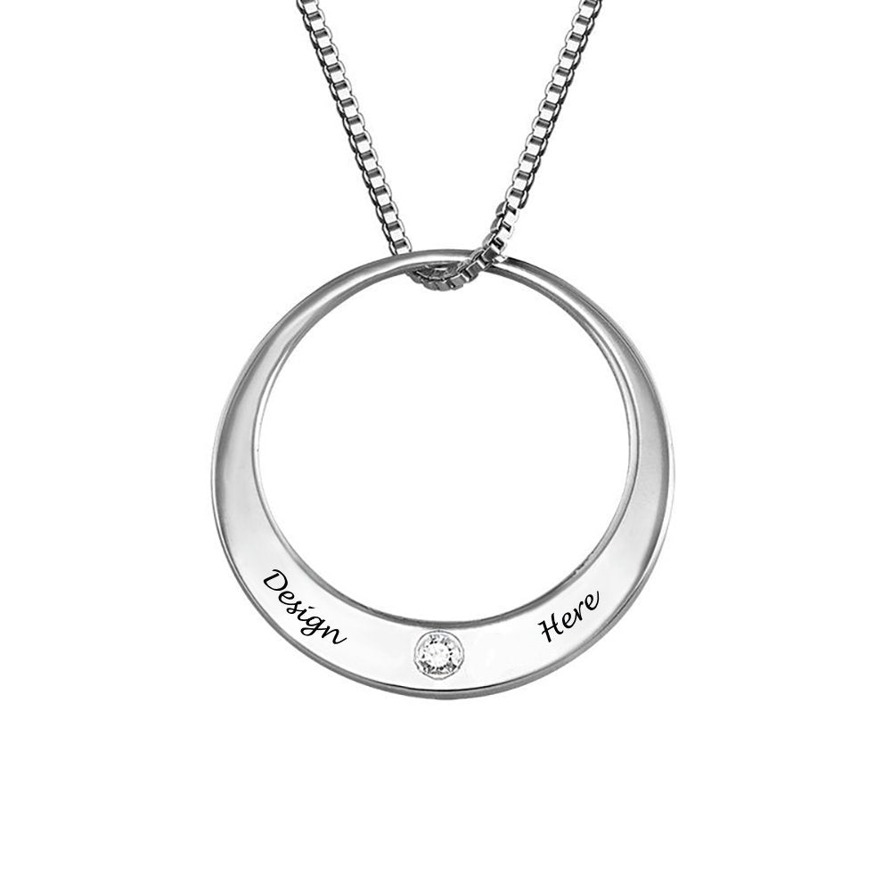 Collar de Anillo con Diamante X0015 Grabado Personalizado con Texto Nombre en Plata de Ley 925 / Cobre
