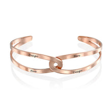 Cargar imagen en el visor de la galería, Brazalete / Pulsera abierto de empalme de moda para mujer hombre de plata de ley 925 chapado en oro / oro rosa de 18K S0011 Personalizada Grabada con Texto Nombre
