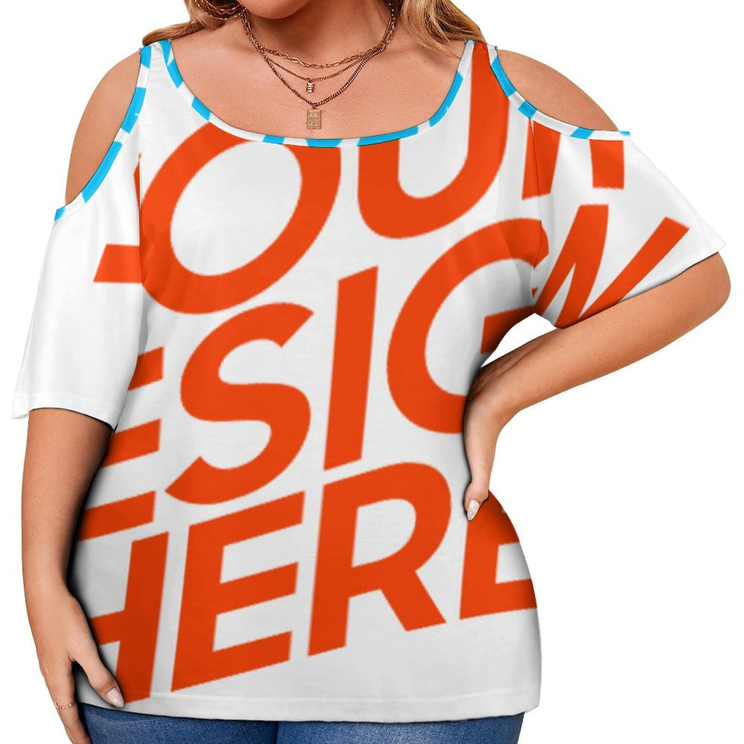 Camiseta sexy de talla grande manga media con hombros descubiertos AVT Personalizada con Impresión Completa de múltiples imágenes con Foto Logo Patrón Texto