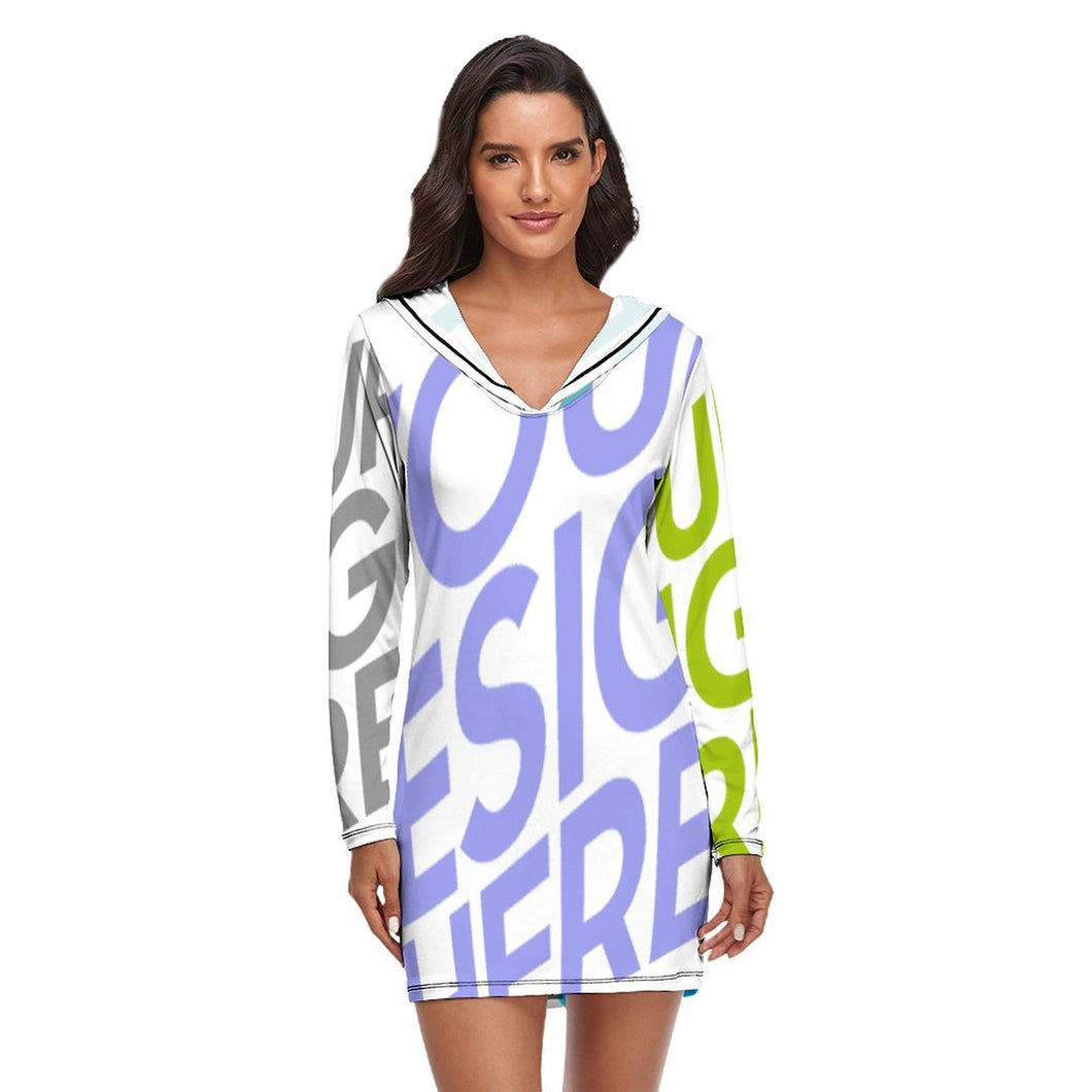 Ropa de casa de una pieza holgada Vestido Pijama con capucha para mujer QZ6056 Personalizada con Impresión Completa de múltiples imágenes con Foto Logo Patrón Texto
