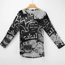 Cargar imagen en el visor de la galería, Camiseta Estampada de Punto Gris Cuello Redondo Manga Larga Dobladillo Irregular para Mujer BL Personalizada con Impresión Completa de Una Imagen con Foto Logo Patrón Texto
