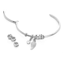 Cargar imagen en el visor de la galería, Brazalete abierto de plata pura 925 con colgante corazon Chapado en oro rosa 18 quilates para mujer S0005 Personalizada Grabada con Texto Nombre
