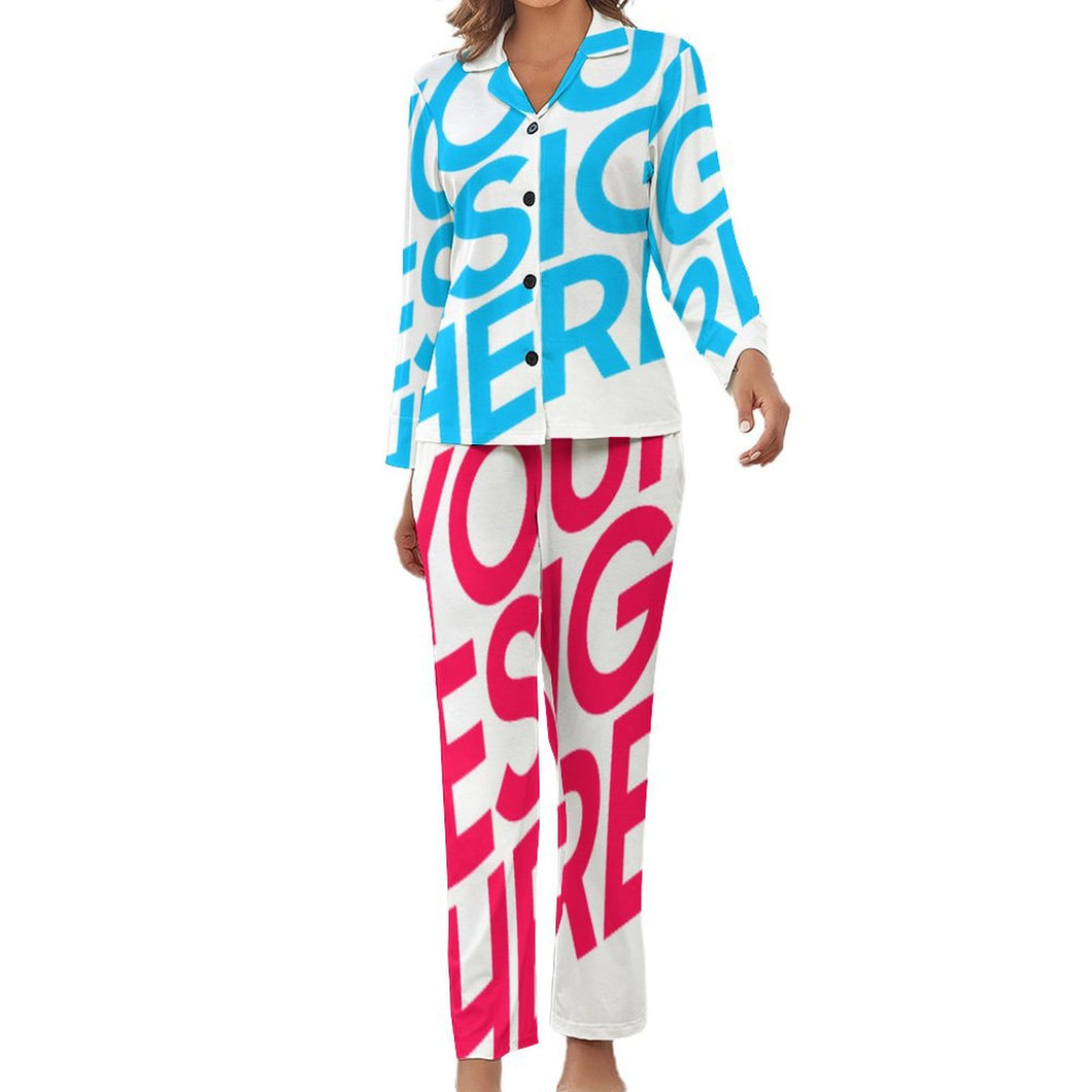 Homewear DTZREV1 Pijama de satén de dos piezas para mujer personalizado con patrón foto texto (impresión de imagen única)