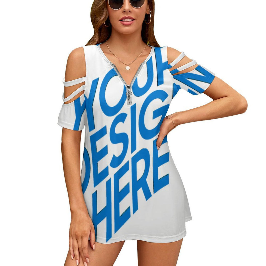Blusa camiseta con hombro descubierto al aire fuera para mujer escote en V profundo con cremallera BE Personalizada con Foto Texto o Logo