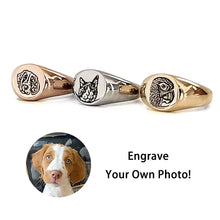 Cargar imagen en el visor de la galería, Anillo de Avatar de Mascota Perro Gato de Cobre Chapado en Oro / Oro Rosa para Mujer Hombre SS1409016 Grabado Personalizado con Imagen Foto Textos Nombres Letras
