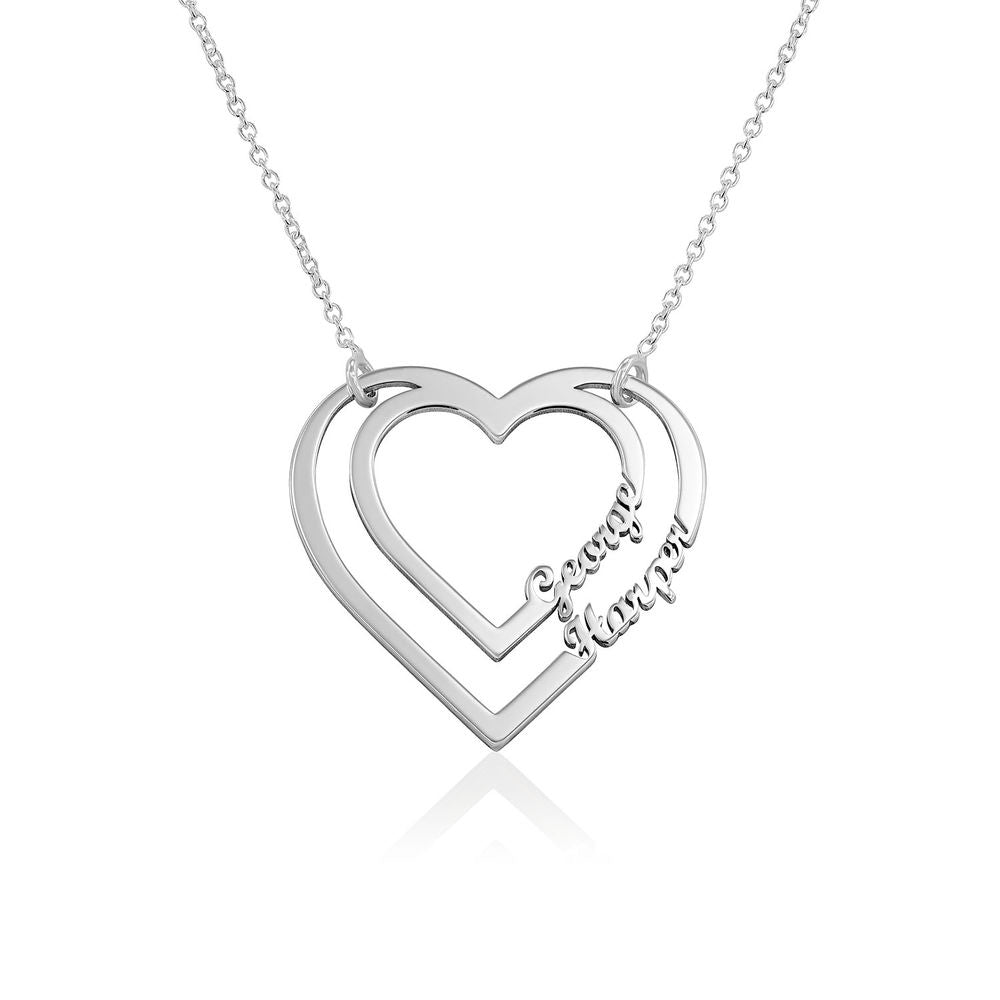 Collar Doble Corazones de Plata / Cobre para Mujer Hombre X0092 Grabado Personalizado con Texto Nombre Letra