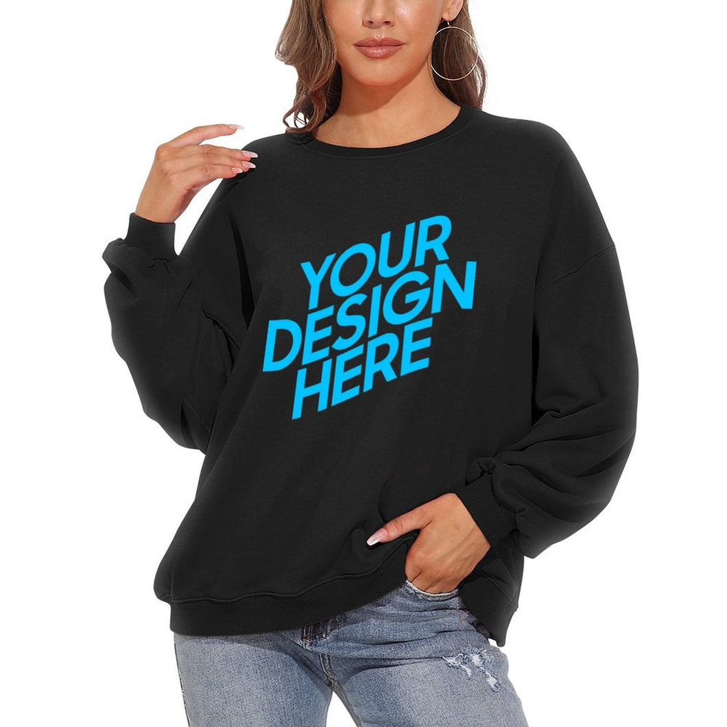 Sudadera para mujer con mangas abullonadas de vellón holgada con cuello redondo y hombros caídos  casual NZ2205185 D85 Personalizada con Foto, Texto o Logo